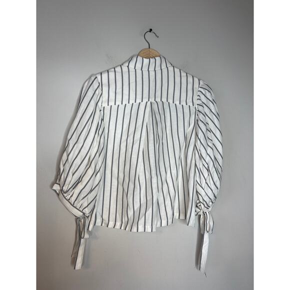 NEW The Femm Button Up 3/4 Sleeves Kate Top Stripe Black and White Size: Large - Picture 6 of 7